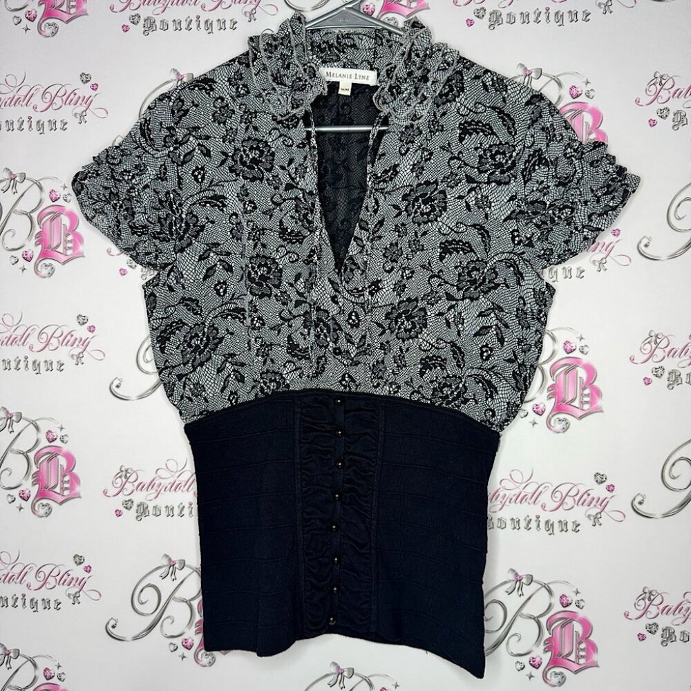 Melanie Lyne top corset bustier style with stretchy bottom and ruffle lace frill